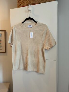 NWT Old Navy Off White Ribbed Short Sleeve Sweater XL